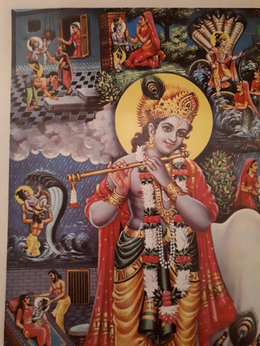 Brijbasi press print of krishna leela - depicting the main stories of krishnas life