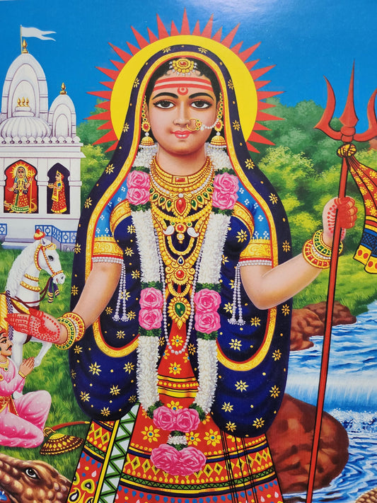 Modern print of Hindu Gujarati goddess Khodiyar Maa 15inch x 20inch unframed by JB Khanna no 698 red boarder