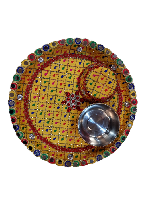 Stainless Steal Mehndi / Haldi Plate covering with decorative cloth