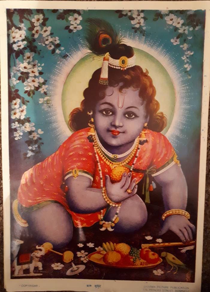 Hindu God baby Krishna vintage print