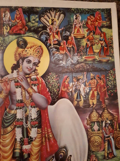 Brijbasi press print of krishna leela - depicting the main stories of krishnas life