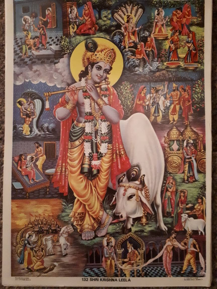 Brijbasi press print of krishna leela - depicting the main stories of krishnas life