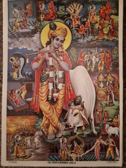 Brijbasi press print of krishna leela - depicting the main stories of krishnas life