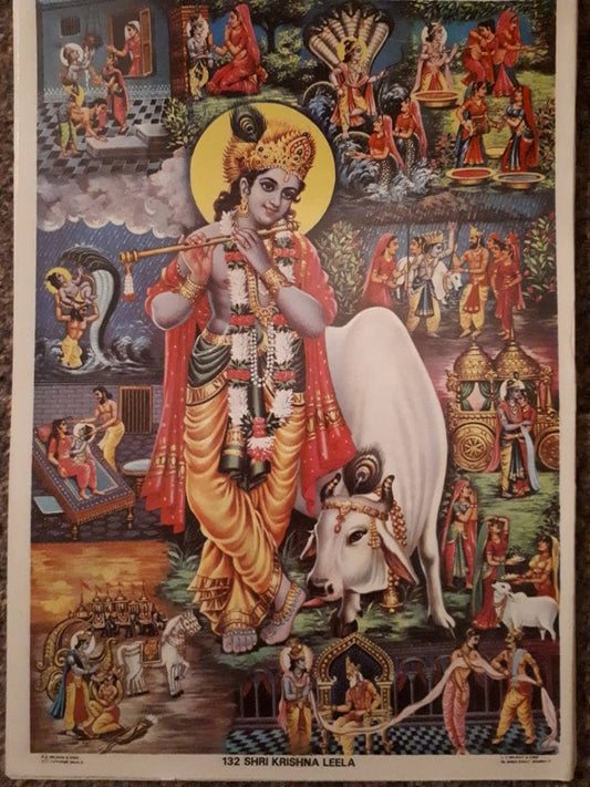 Brijbasi press print of krishna leela - depicting the main stories of krishnas life