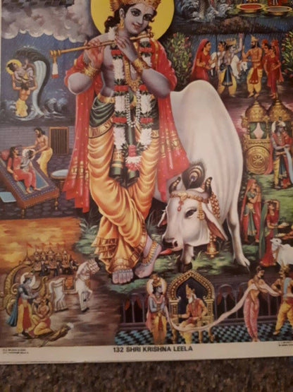 Brijbasi press print of krishna leela - depicting the main stories of krishnas life