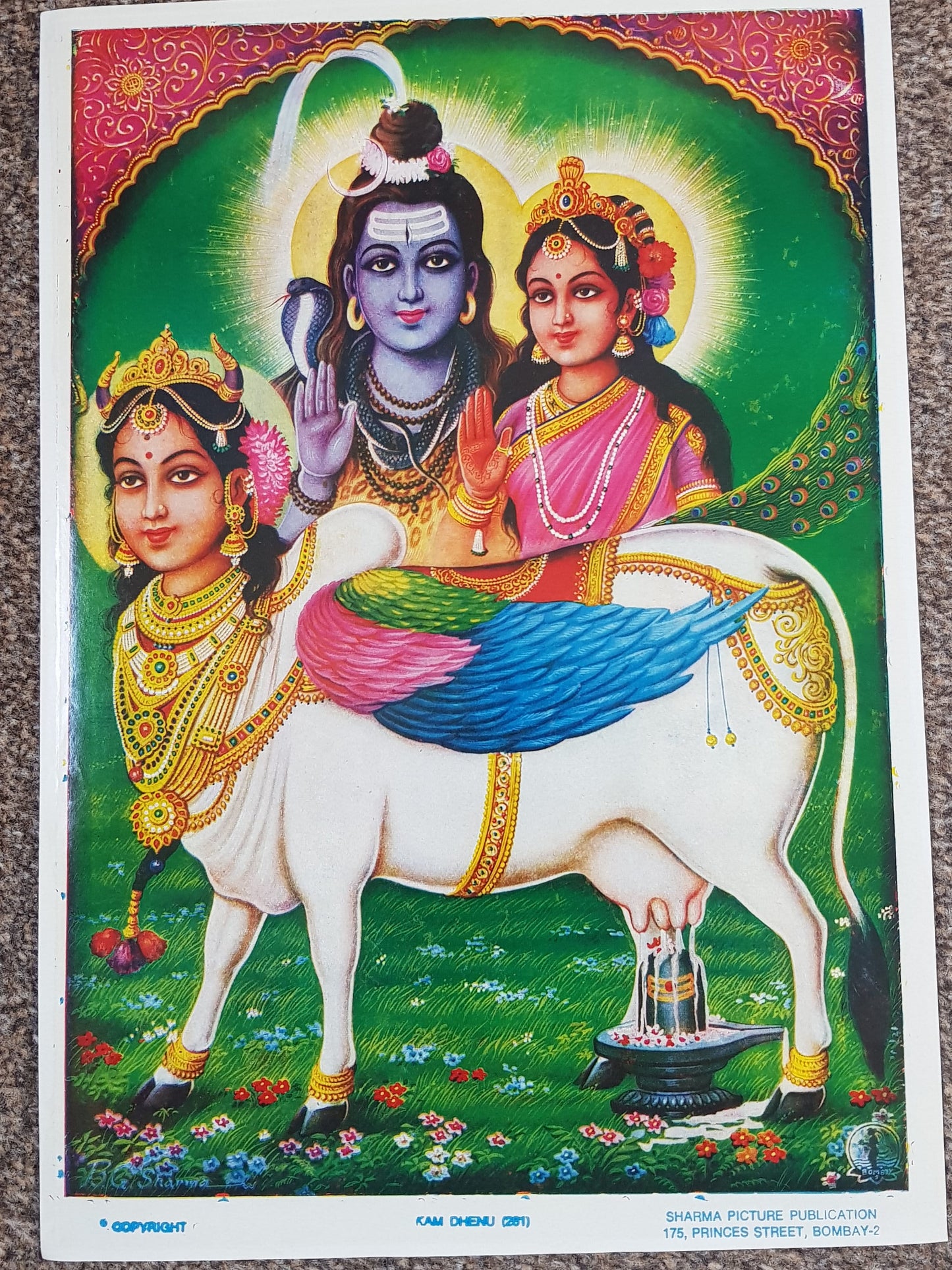 Kamadhenu, The Wish-Fulfilling Cow, with Shiva and Parvati by Sharma Publications