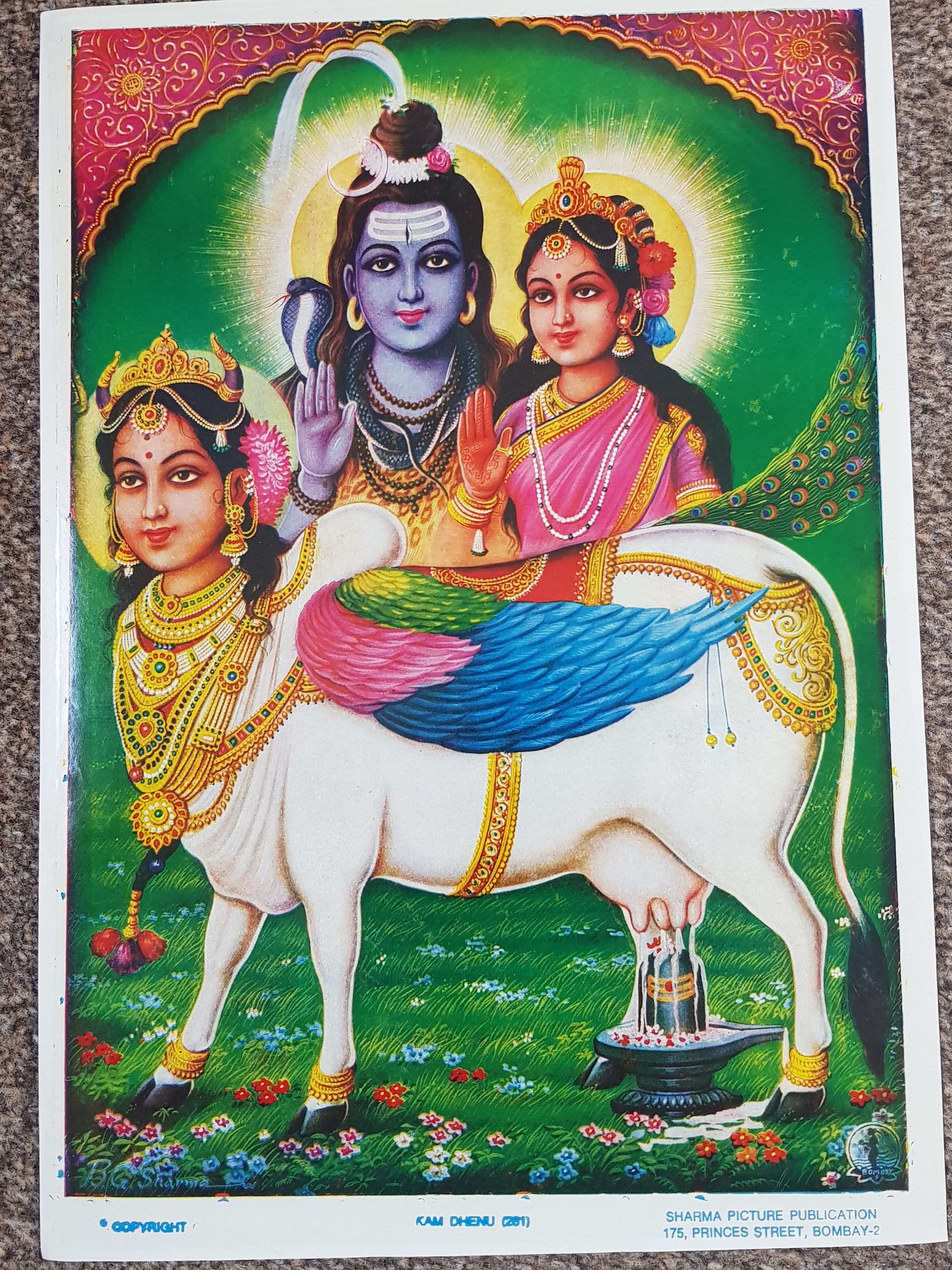 Kamadhenu, The Wish-Fulfilling Cow, with Shiva and Parvati by Sharma Publications