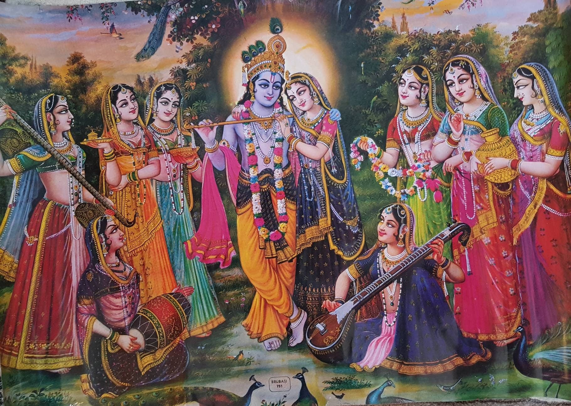 Large print of Radha Krishna with Saki 25"×35 by Brijbasi Press
