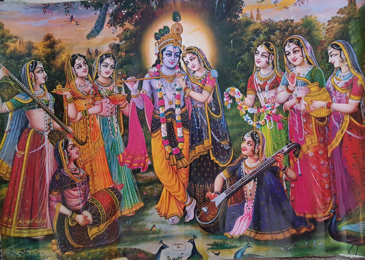 Large print of Radha Krishna with Saki 25"×35 by Brijbasi Press