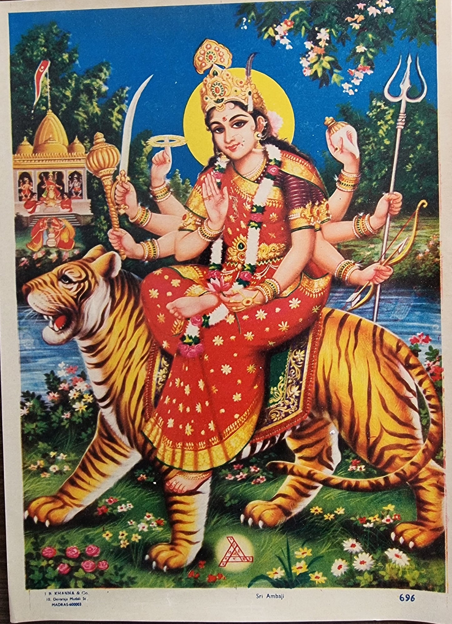 Hindu Goddess Amba Maa vintage print by JB Khanna 6.5in x 9.5in