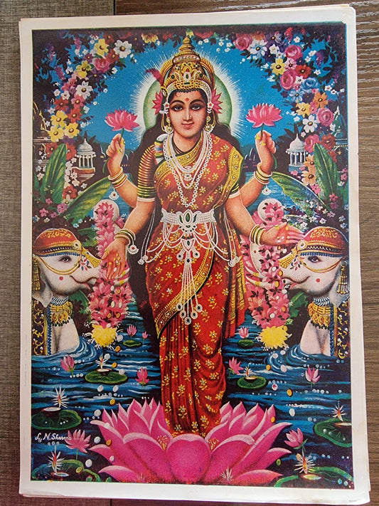 Hindu Vintage Print of Standing Lakshmi by LN Sharma Publications 6.5in x9.5in
