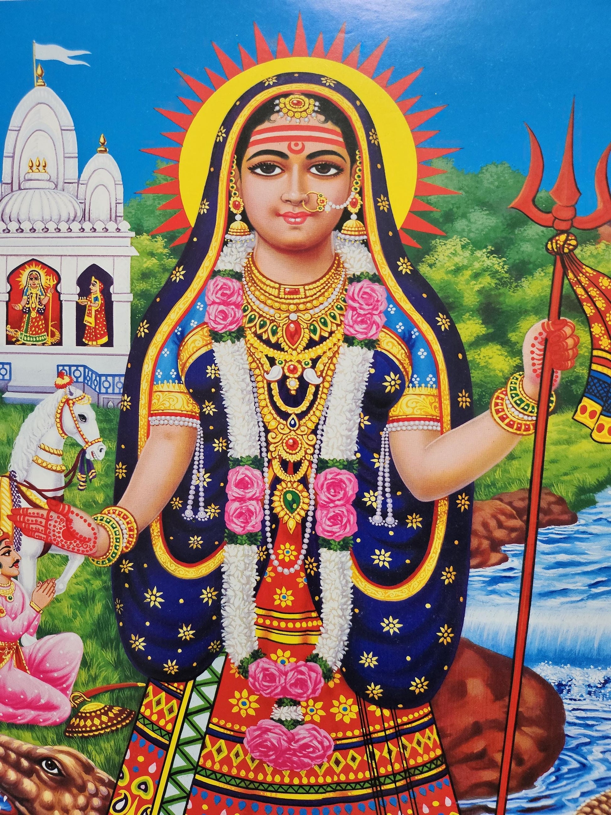 Modern print of Hindu Gujarati goddess Khodiyar Maa 15inch x 20inch unframed by JB Khanna no 698 red boarder