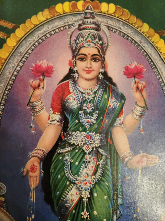 Hindu vintage print of Hindu goddess of wealth -lakshmi maa by Jain picture publishers 10'x14'