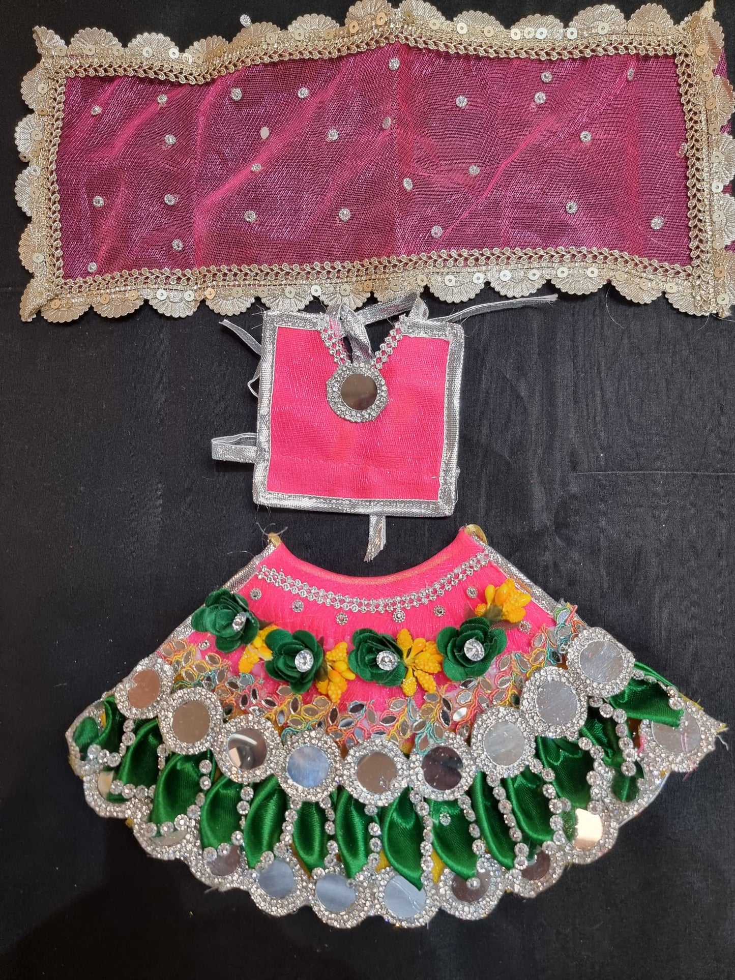 Heavy decorative ribbon and stone work Durga Dress / Durga maa poshak.