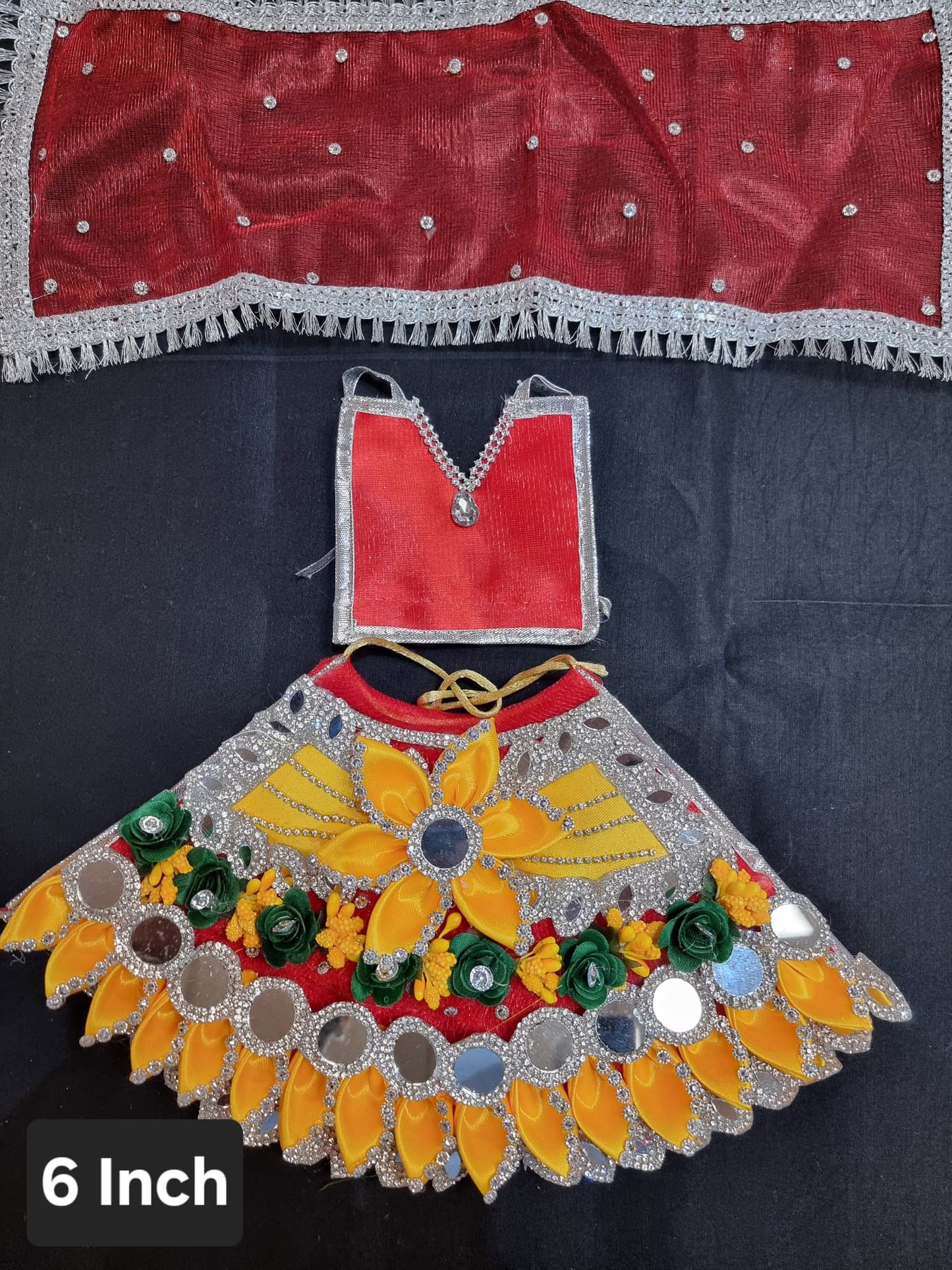 Heavy decorative ribbon and stone work Durga Dress / Durga maa poshak.