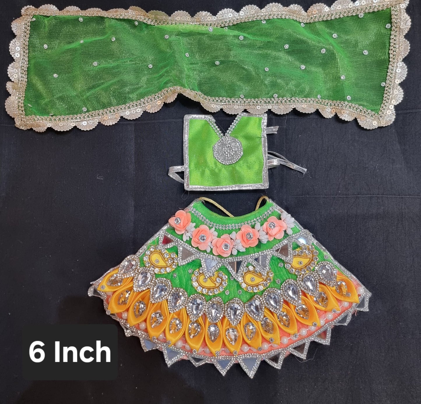 Heavy decorative ribbon and stone work Durga Dress / Durga maa poshak.