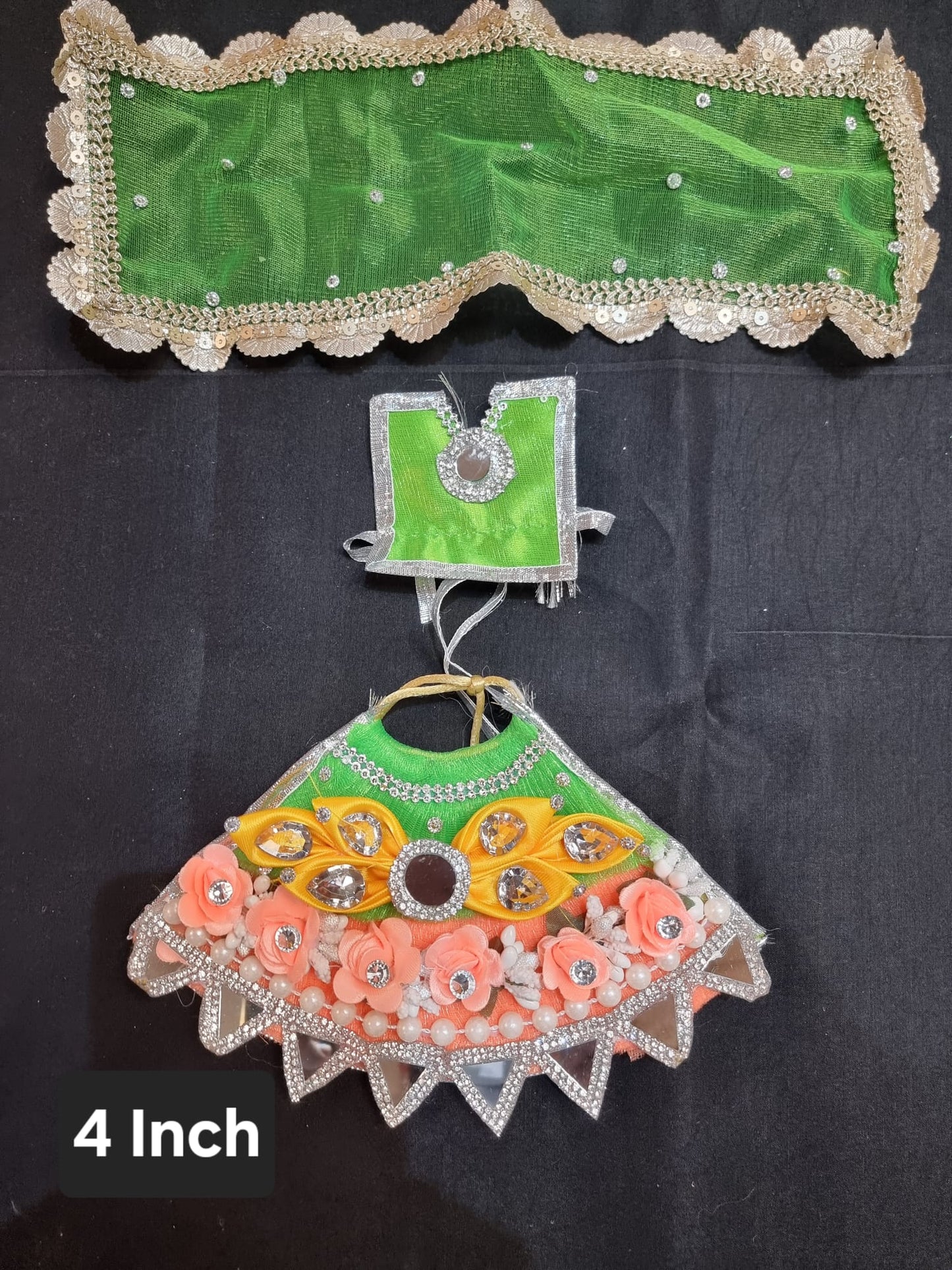 Heavy decorative ribbon and stone work Durga Dress / Durga maa poshak.