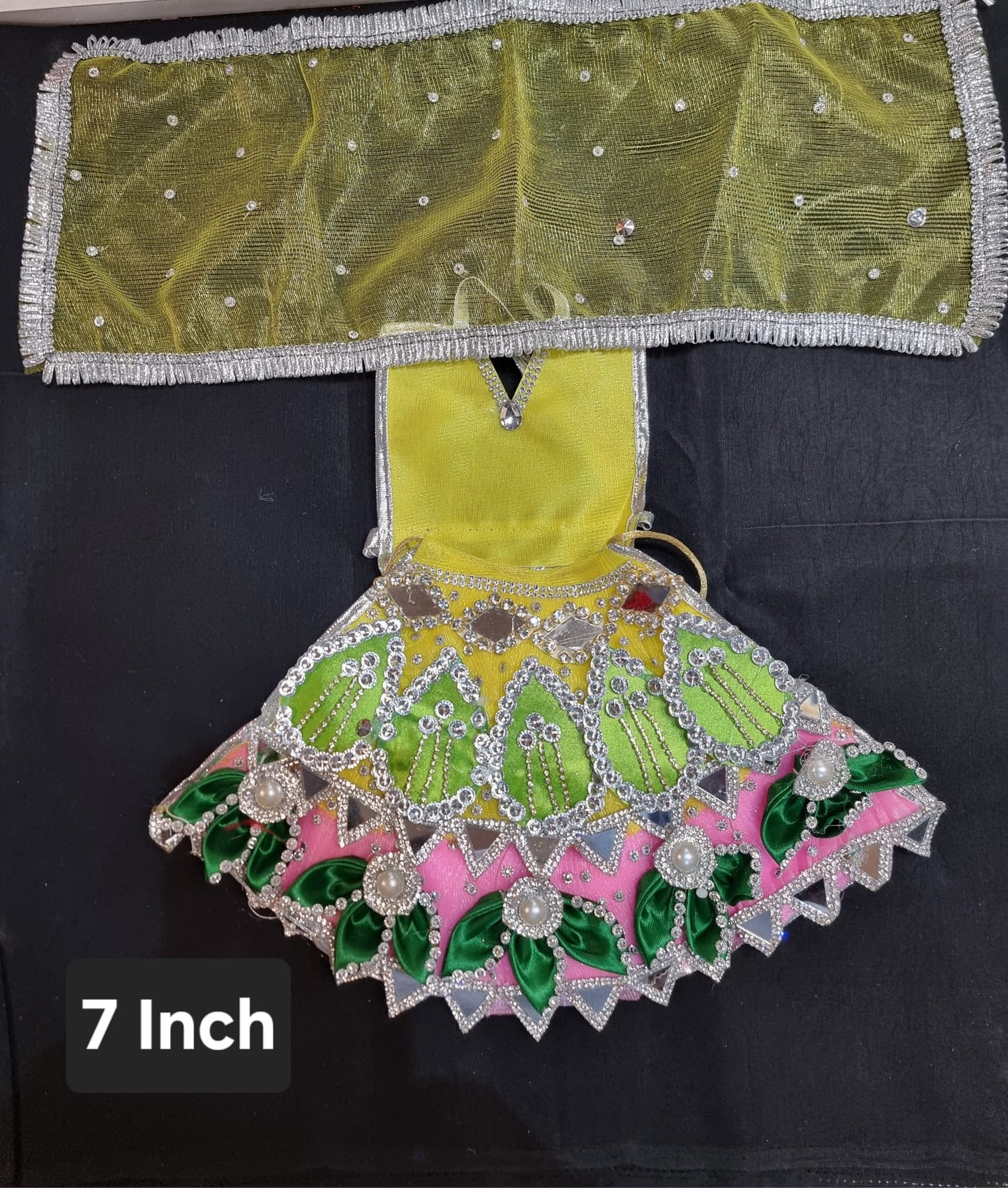 Heavy decorative ribbon and stone work Durga Dress / Durga maa poshak.