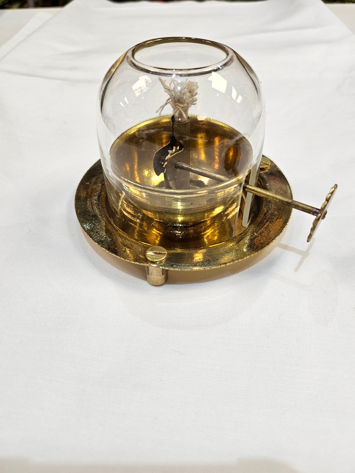 Brass Akhand Jyot Diya With Wick Lifting Screw Lever