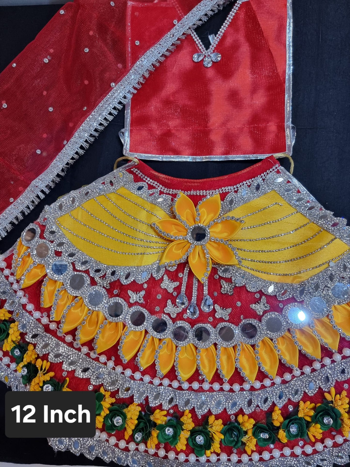Heavy decorative ribbon and stone work Durga Dress / Durga maa poshak.