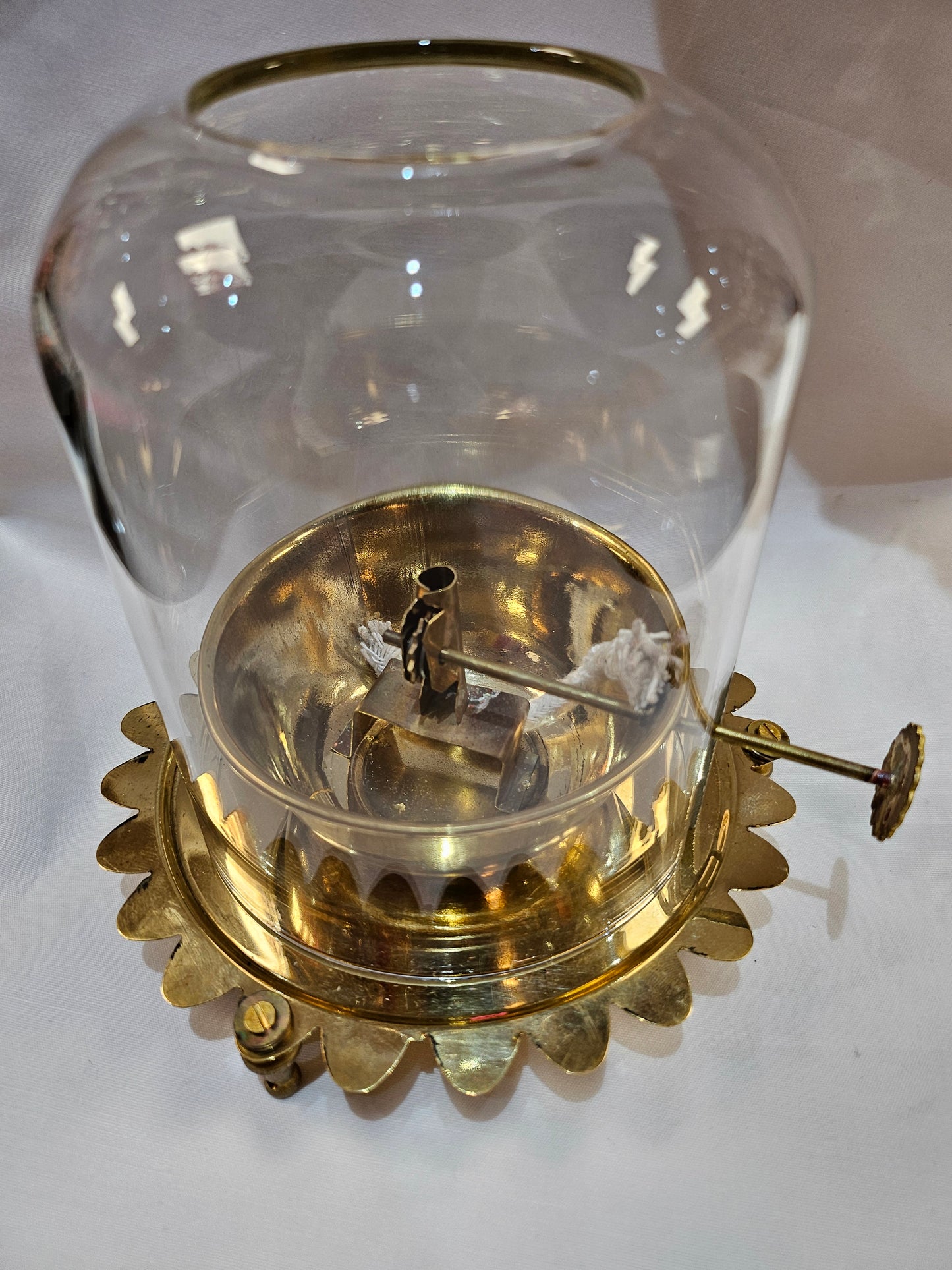 Brass Akhand Jyot Diya With Wick Lifting Screw Lever