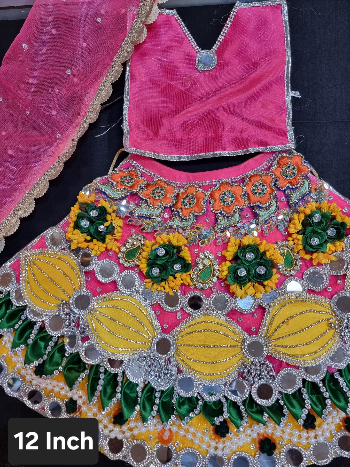 Heavy decorative ribbon and stone work Durga Dress / Durga maa poshak.