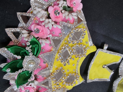 Heavy decorative ribbon and stone work Durga Dress / Durga maa poshak.