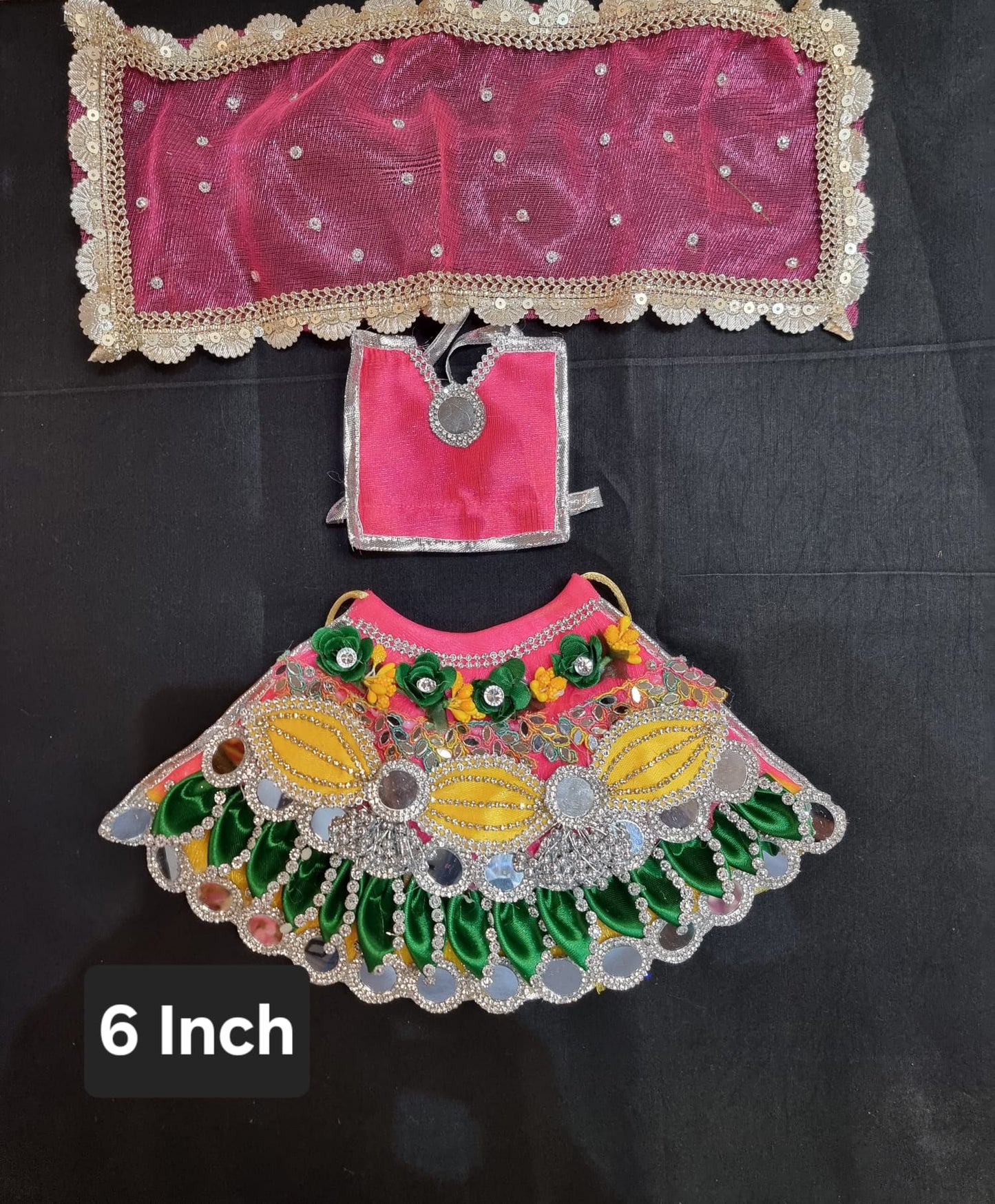 Heavy decorative ribbon and stone work Durga Dress / Durga maa poshak.