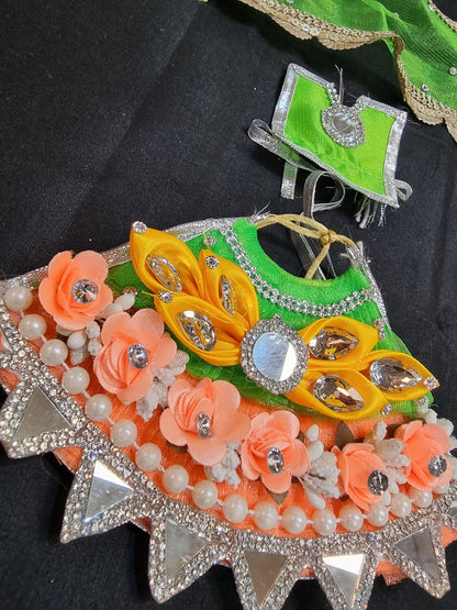 Heavy decorative ribbon and stone work Durga Dress / Durga maa poshak.