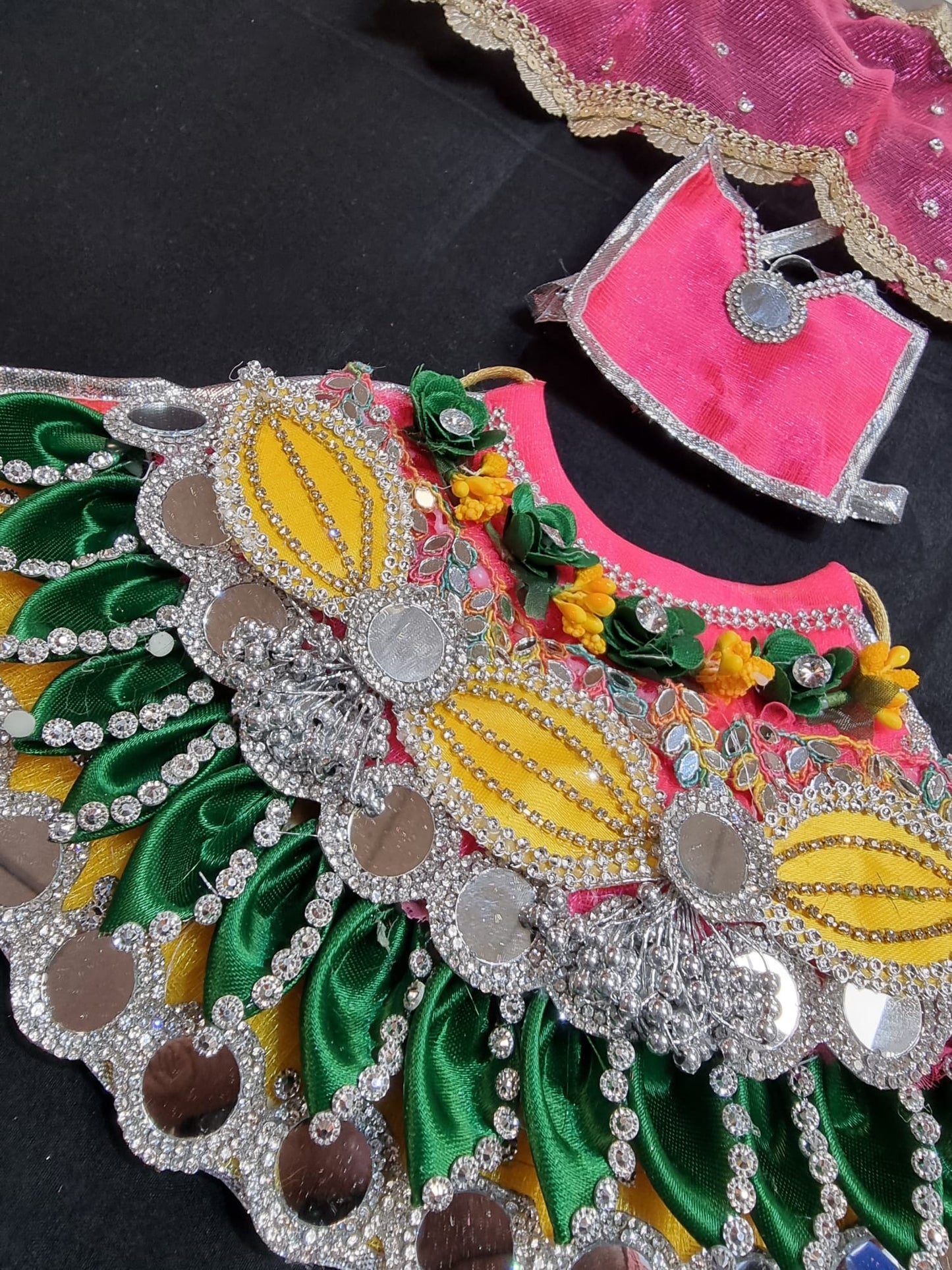 Heavy decorative ribbon and stone work Durga Dress / Durga maa poshak.