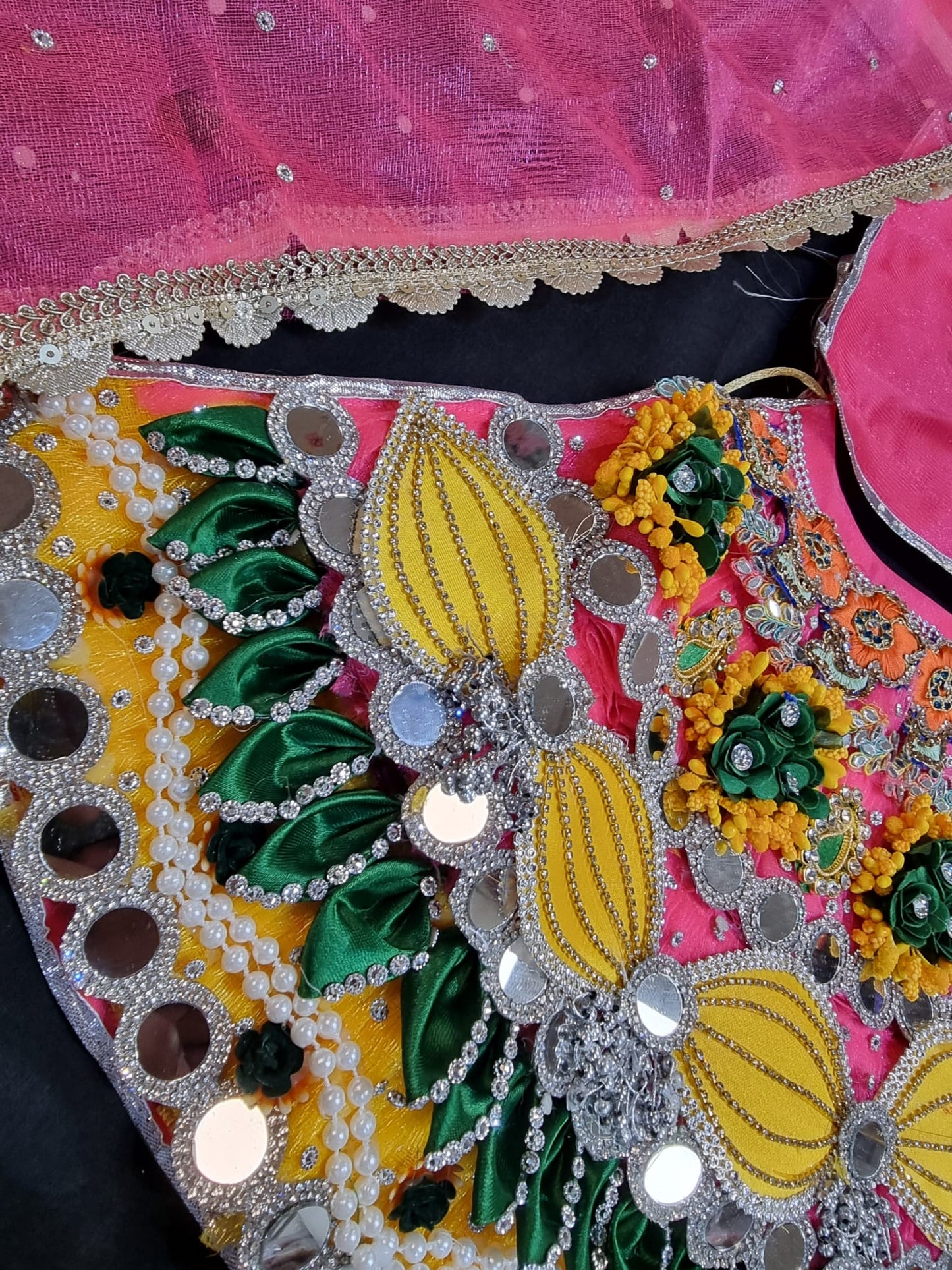 Heavy decorative ribbon and stone work Durga Dress / Durga maa poshak.