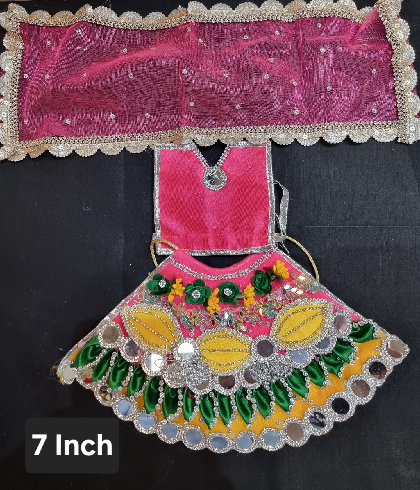 Heavy decorative ribbon and stone work Durga Dress / Durga maa poshak.