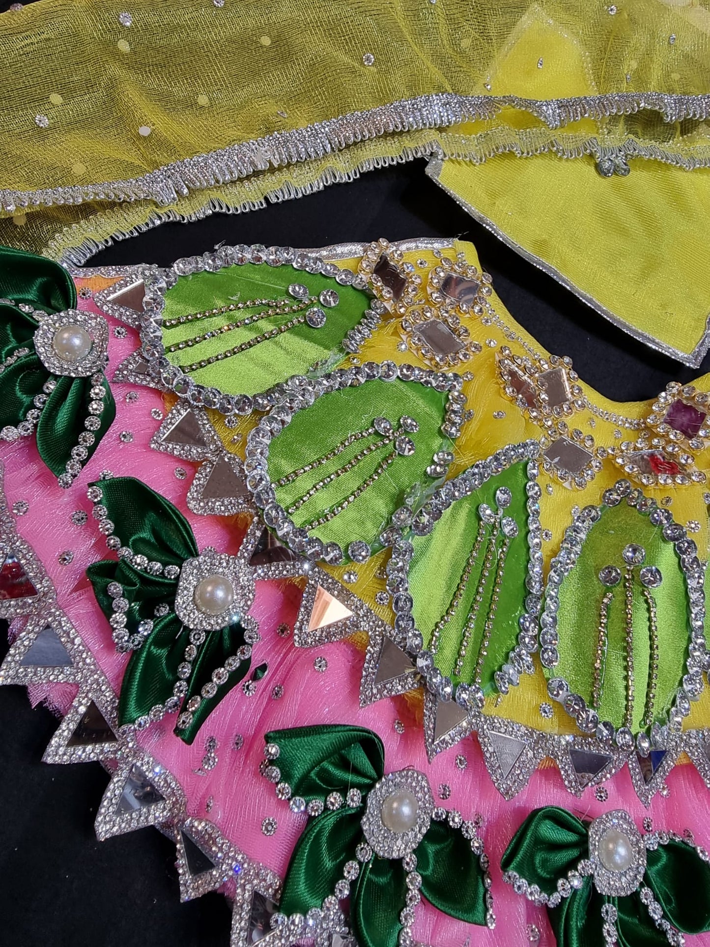 Heavy decorative ribbon and stone work Durga Dress / Durga maa poshak.