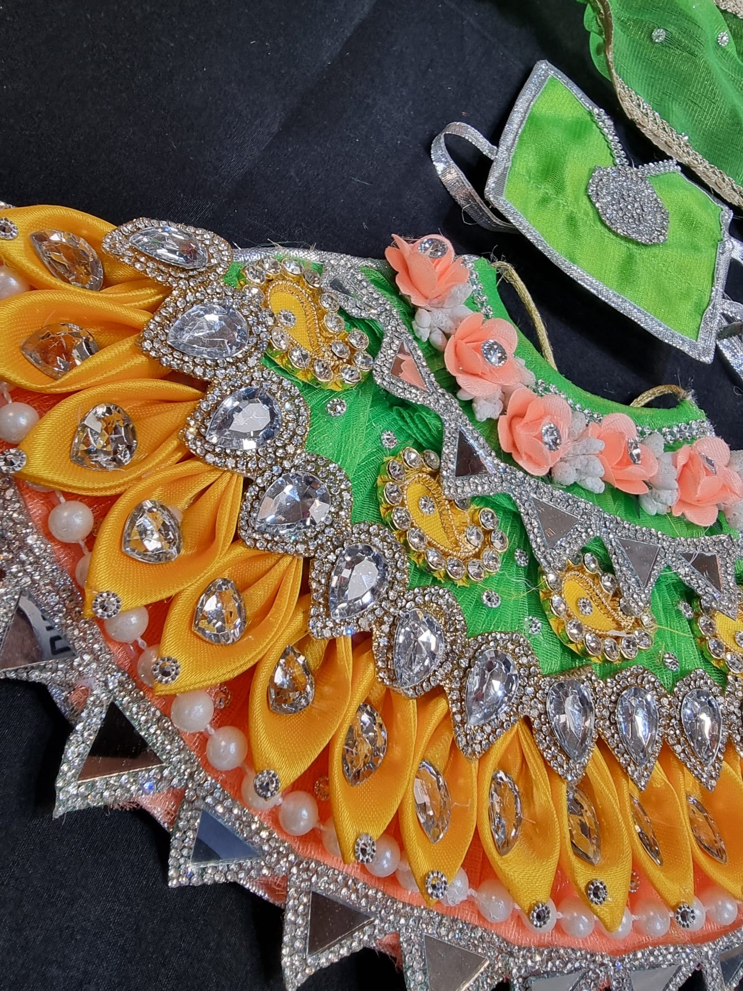 Heavy decorative ribbon and stone work Durga Dress / Durga maa poshak.
