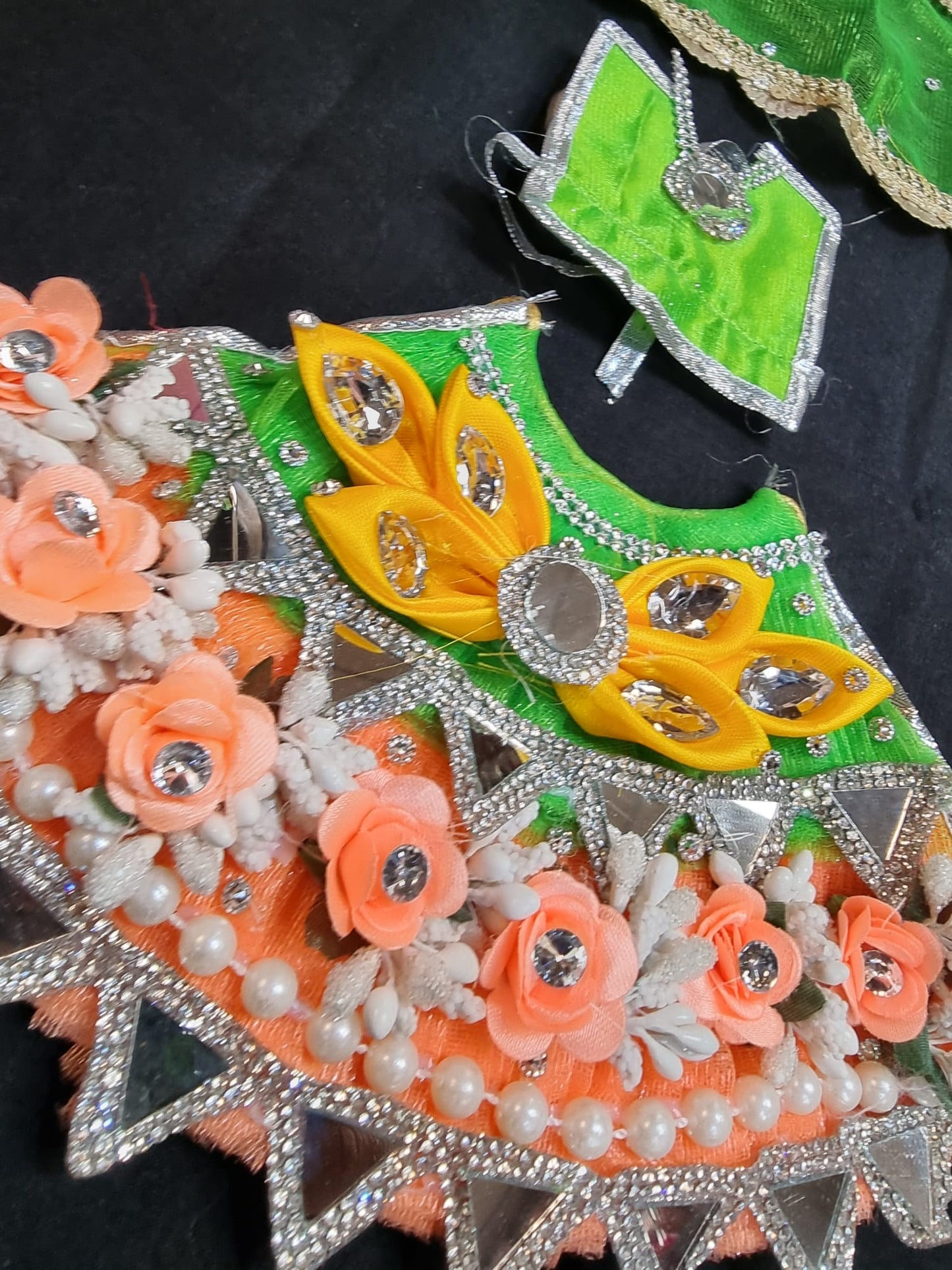 Heavy decorative ribbon and stone work Durga Dress / Durga maa poshak.