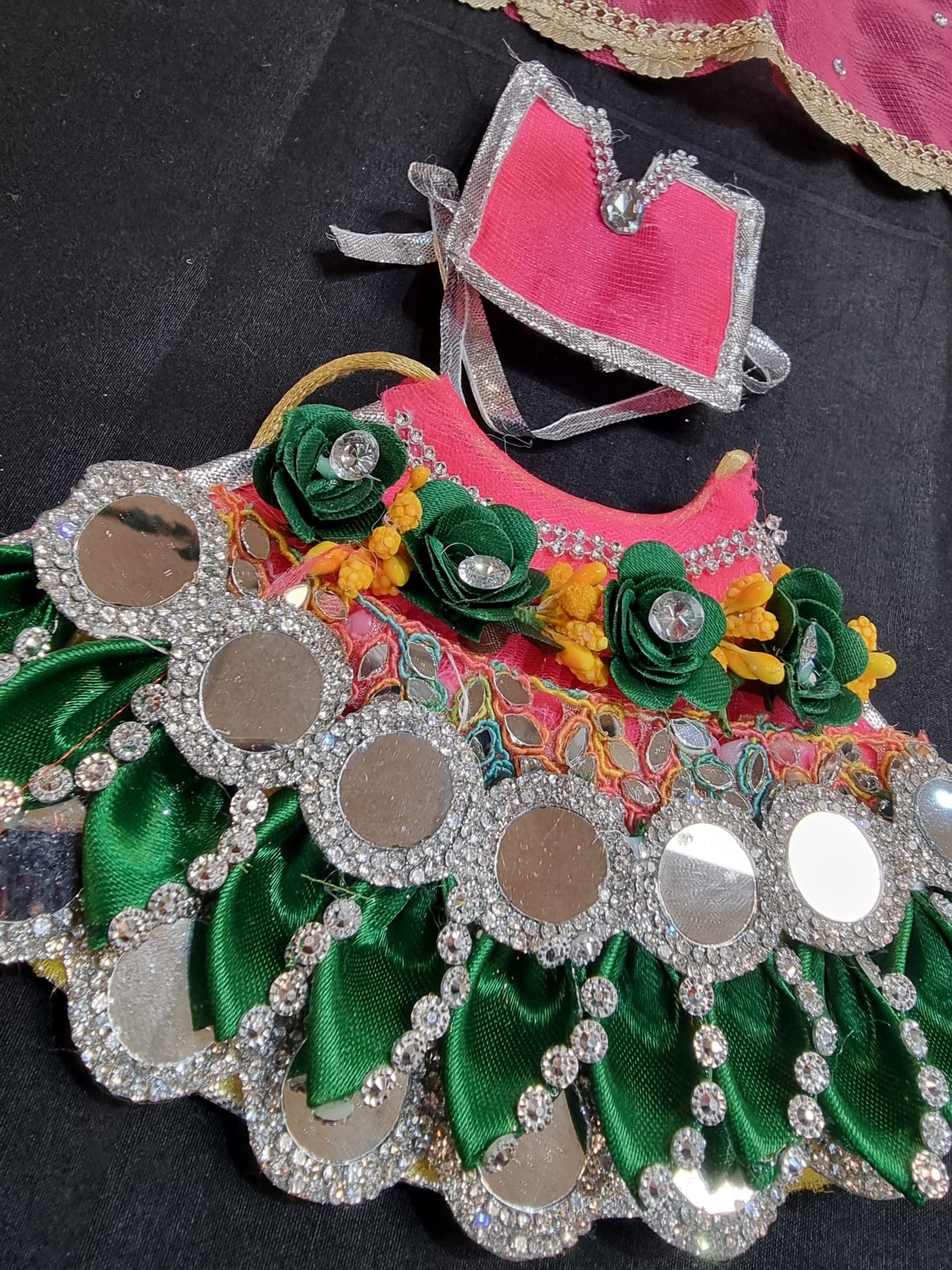 Heavy decorative ribbon and stone work Durga Dress / Durga maa poshak.