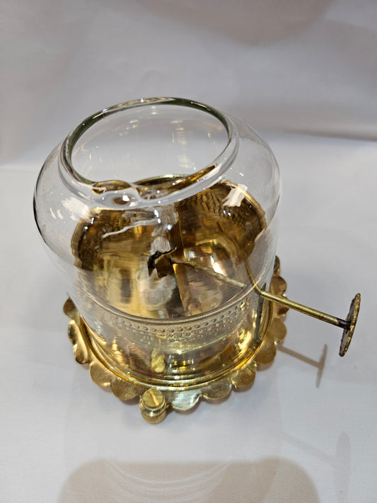 Brass Akhand Jyot Diya With Wick Lifting Screw Lever