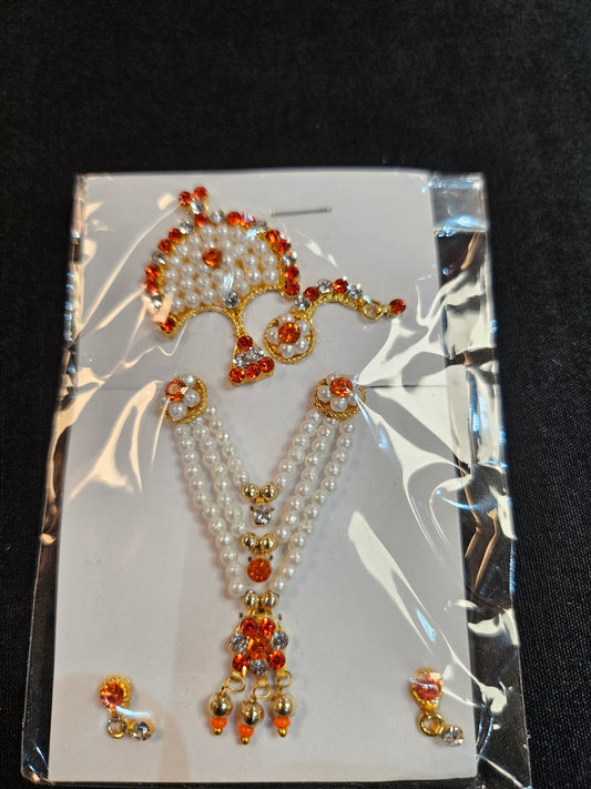 Orange stone & white pearl Chitraji mukut set Chitraji mukut set