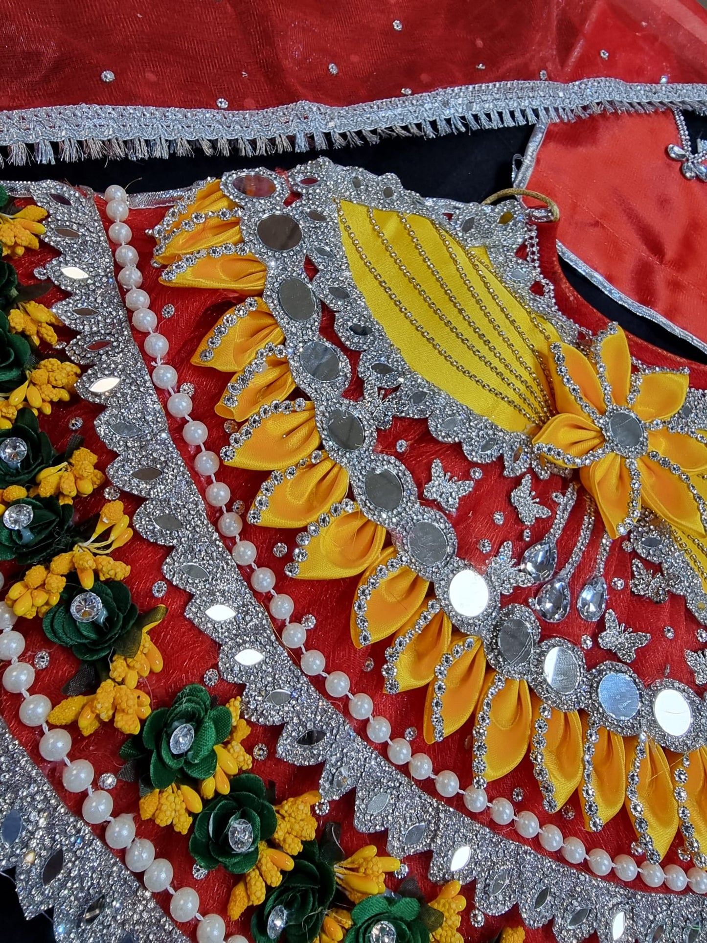 Heavy decorative ribbon and stone work Durga Dress / Durga maa poshak.