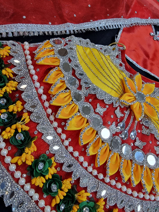 Heavy decorative ribbon and stone work Durga Dress / Durga maa poshak.