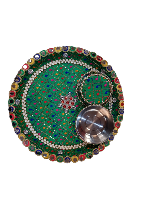 Stainless Steal Mehndi / Haldi Plate covering with decorative cloth
